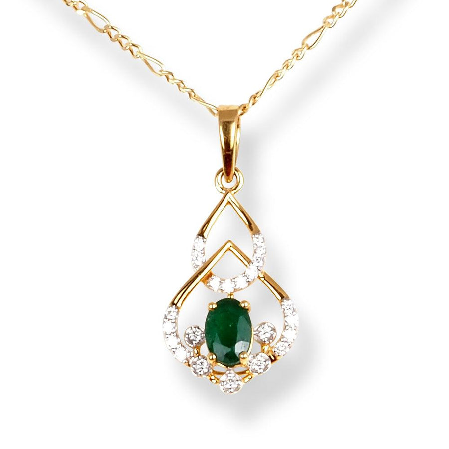 18ct Yellow Gold Diamond & Emerald Set (Pendant + Chain + Earrings) MCS6243/4