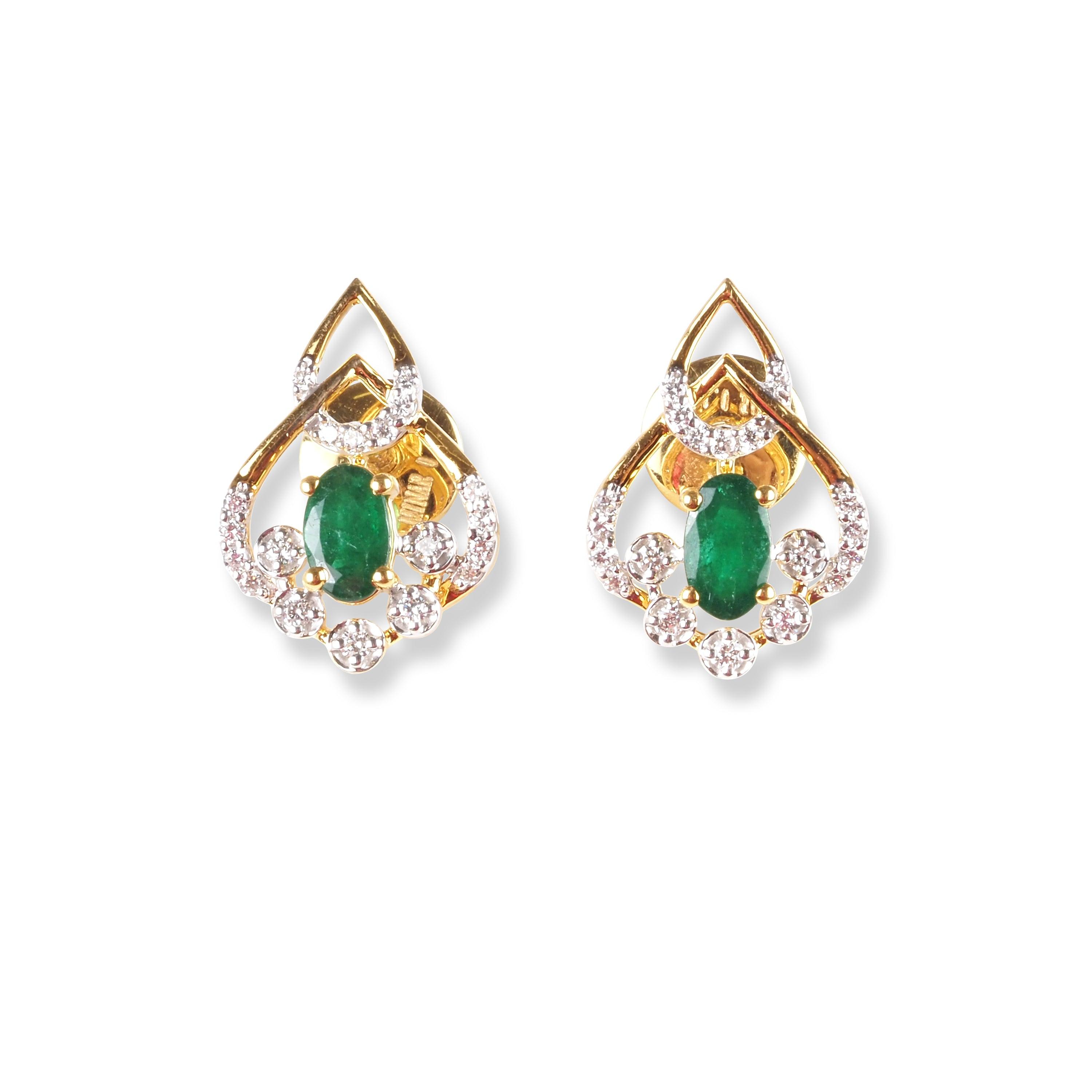 18ct Yellow Gold Diamond & Emerald Set (Pendant + Chain + Earrings) MCS6243/4 - Minar Jewellers