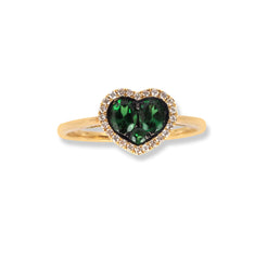 18ct Yellow Gold Diamond & Green Garnet Heart Shaped Ring HF05303RYG - Minar Jewellers