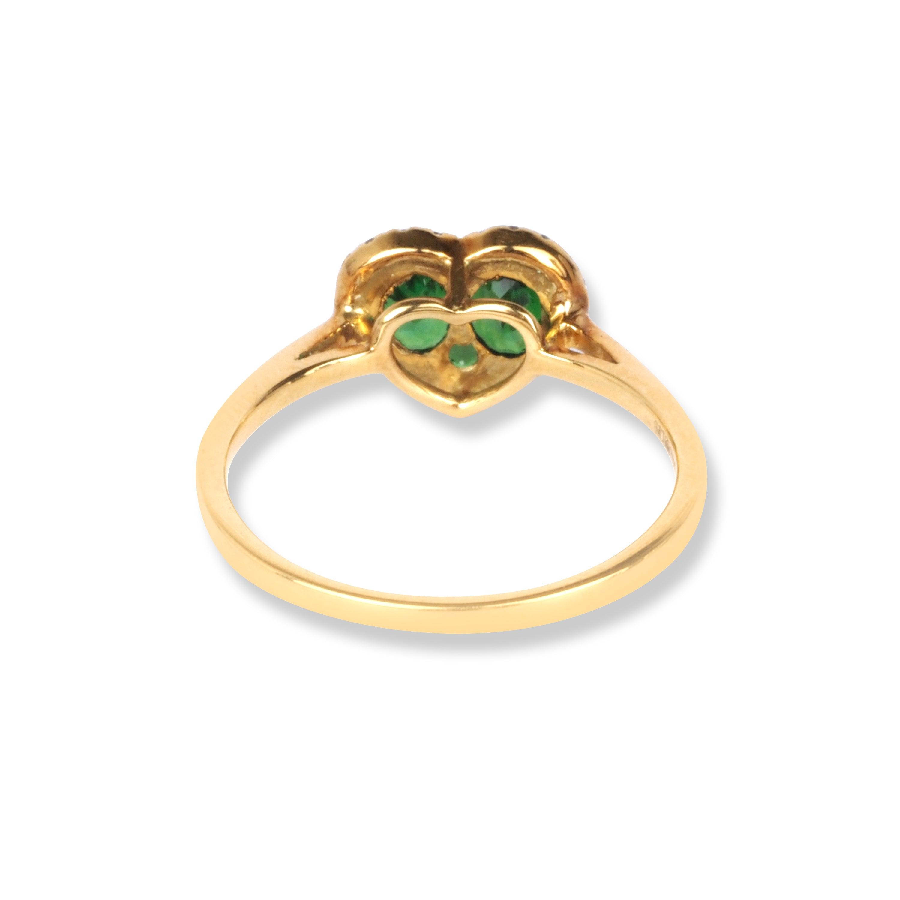 18ct Yellow Gold Diamond & Green Garnet Heart Shaped Ring HF05303RYG - Minar Jewellers