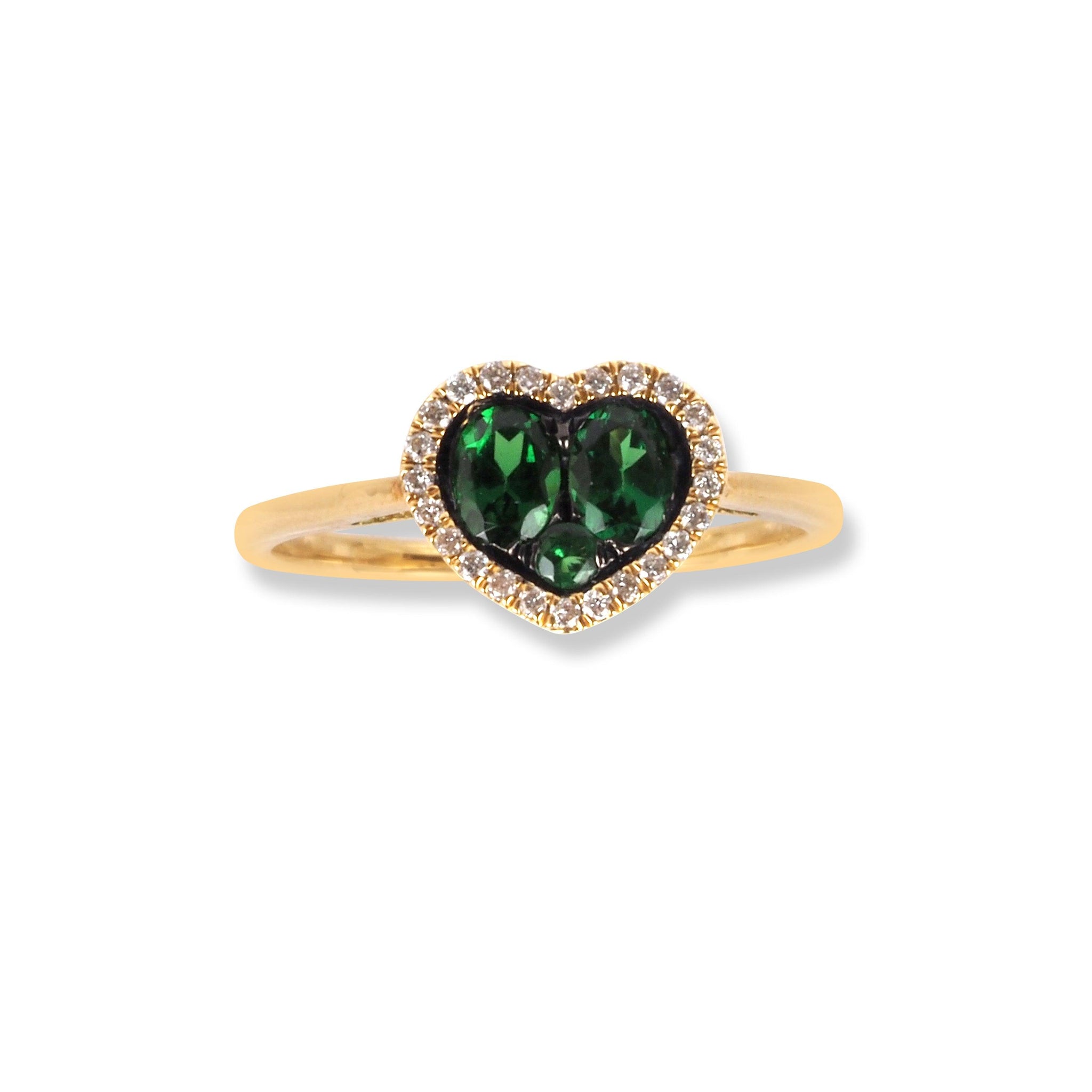 18ct Yellow Gold Diamond & Green Garnet Heart Shaped Ring HF05303RYG