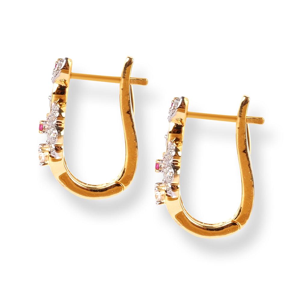 18ct Yellow Gold Diamond & Ruby Hoop Earrings E-7938 - Minar Jewellers