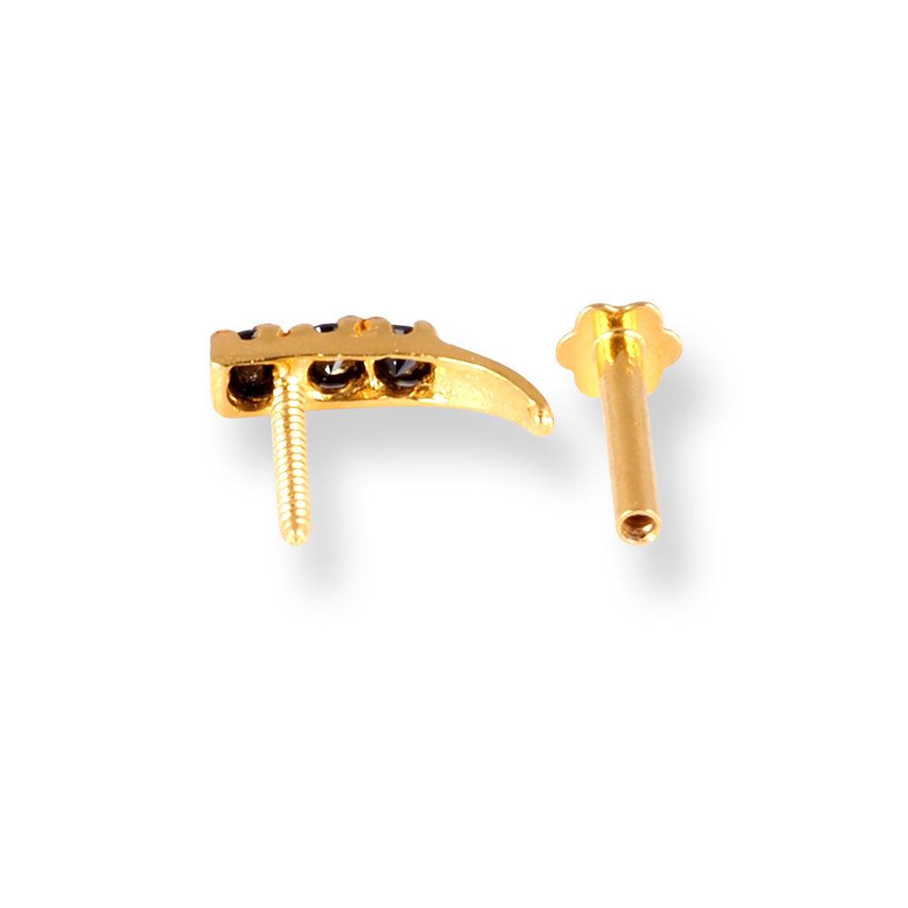 18ct Yellow Gold Faux Nose Ring Screw Back Nose Stud with 3 Pink or Black Cubic Zirconia Stones NIP-7-700