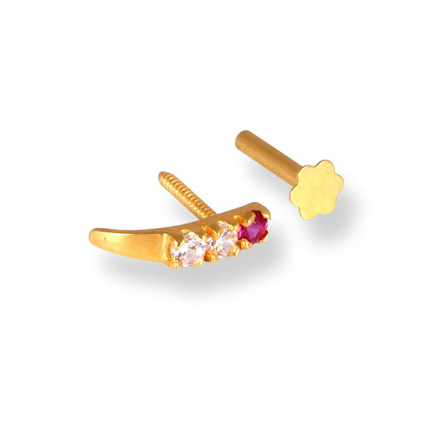 18ct Yellow Gold Faux Nose Ring Screw Back Nose Stud with White and Pink Cubic Zirconia Stones NIP-7-690