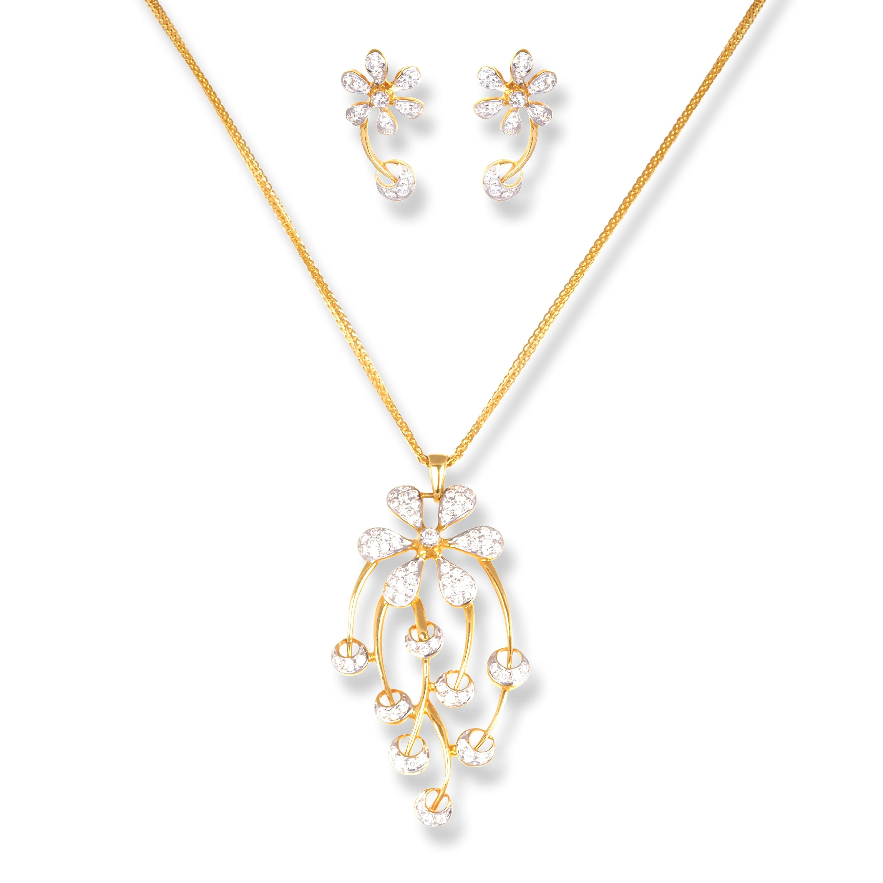 18ct Yellow Gold Floral Design Set with Cubic Zirconia Stones P-4407 - Minar Jewellers