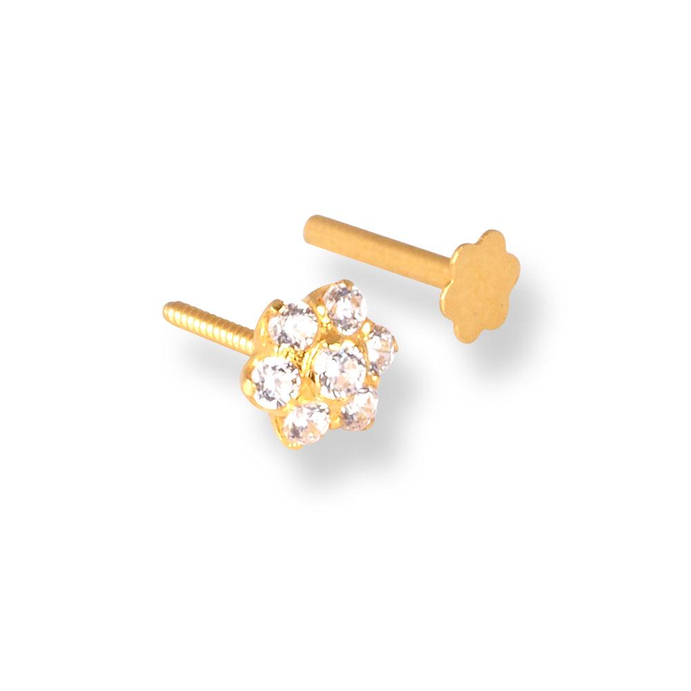 18ct Yellow Gold Flower Design Nose Stud with Cubic Zirconia Stones (4.5mm - 5.5mm) NS-5802 - Minar Jewellers