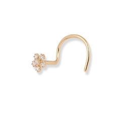 18ct Yellow Gold Flower Design Wire Back Nose Stud with 6 White Cubic Zirconia Stones NS-7572 - Minar Jewellers