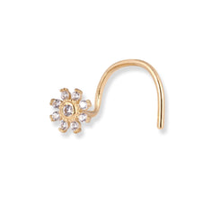 18ct Yellow Gold Flower Design Wire Back Nose Stud with 9 White Cubic Zirconia Stones NS-7570 - Minar Jewellers
