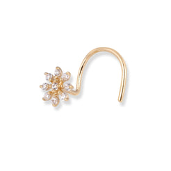18ct Yellow Gold Flower Design Wire Back Nose Stud with 9 White Cubic Zirconia Stones NS-7573 - Minar Jewellers