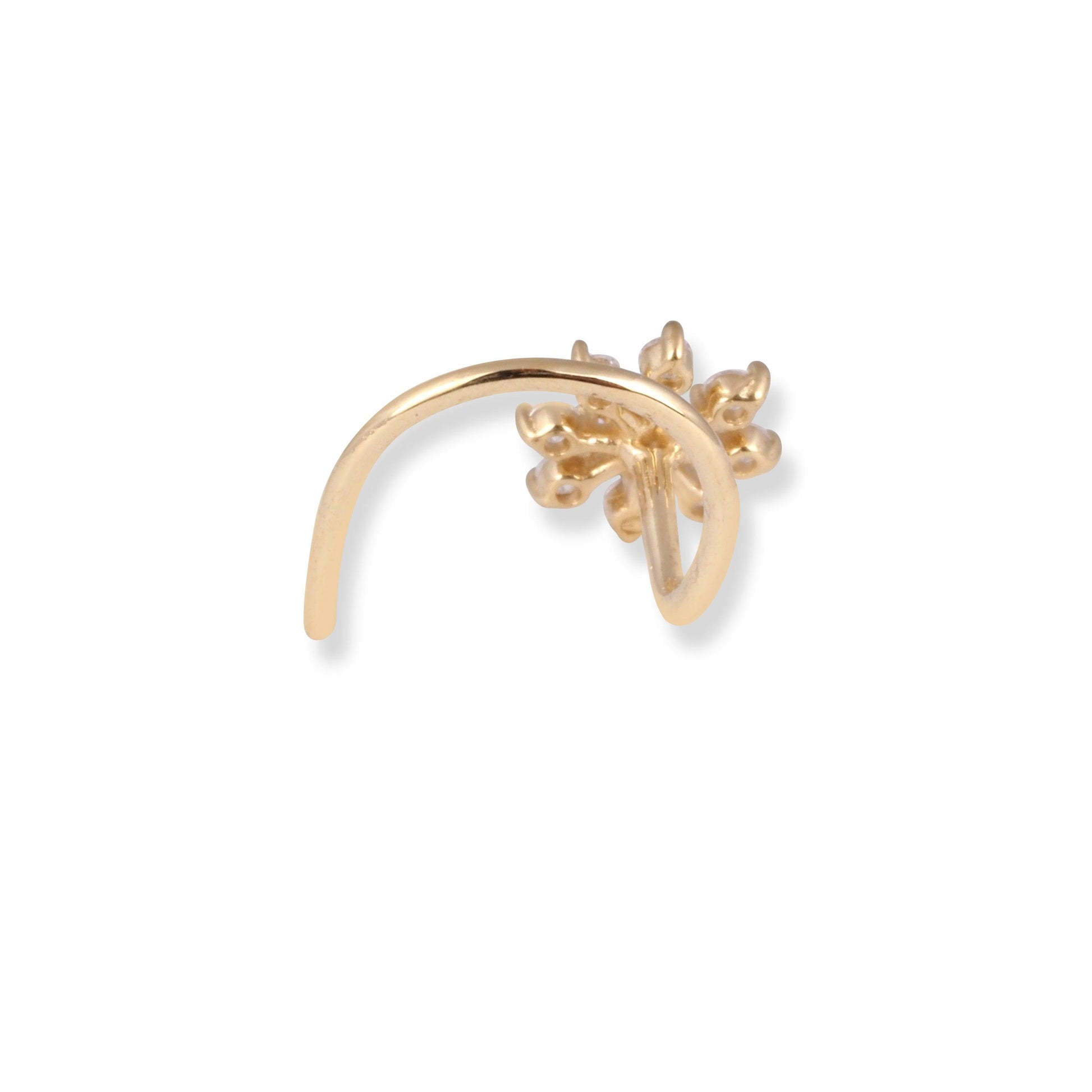 18ct Yellow Gold Flower Design Wire Back Nose Stud with 9 White Cubic Zirconia Stones NS-7573 - Minar Jewellers