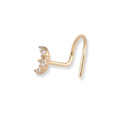 18ct Yellow Gold Moon Shaped Wire Back Nose Stud with Cubic Zirconia Stone NS-7568 - Minar Jewellers