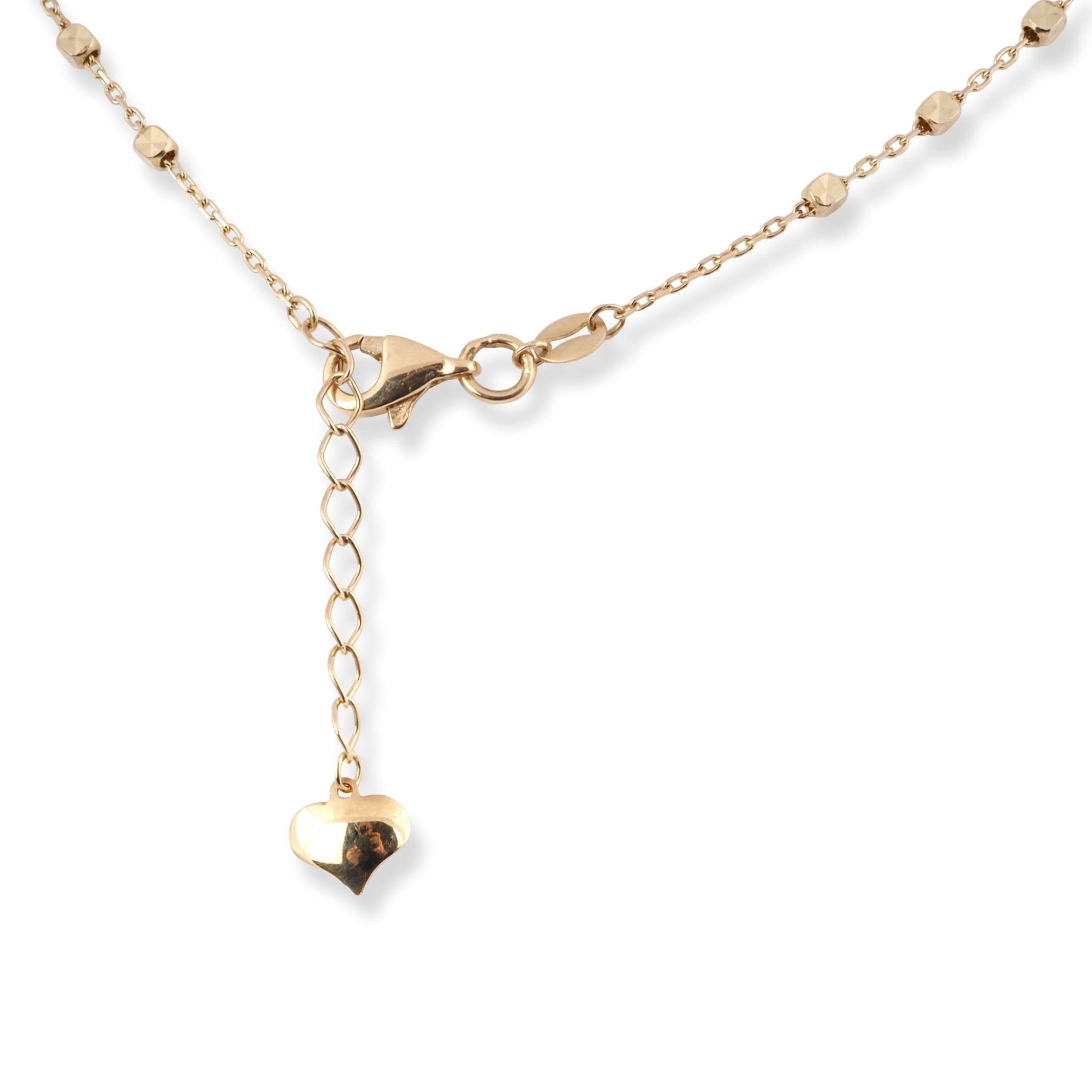 18ct Yellow Gold Necklace with Diamond Cut Beads, Lobster Clasp and Heart Charm N-7938