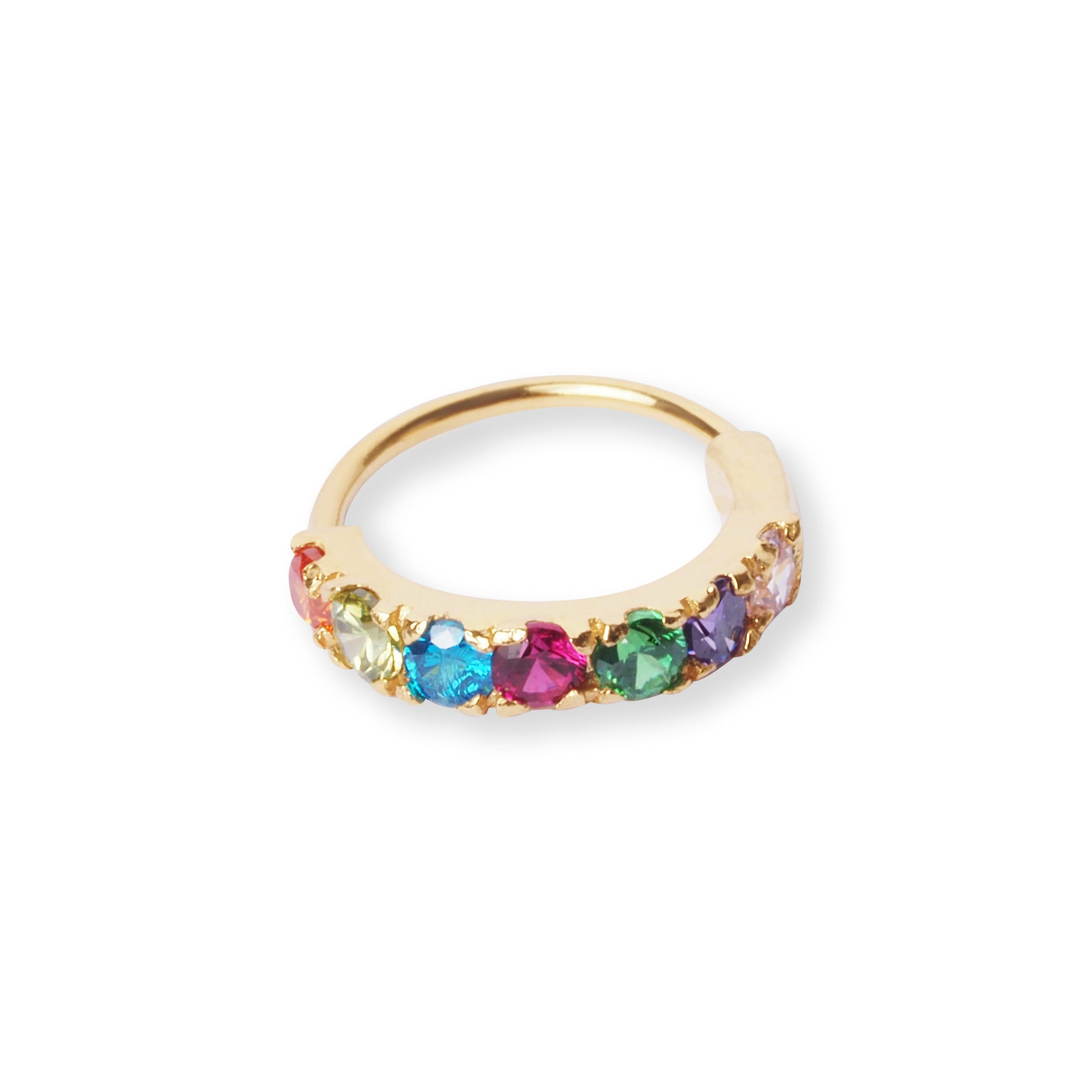 18ct Yellow Gold Nose Ring with Multi-Coloured Cubic Zirconias NR-7587 - Minar Jewellers