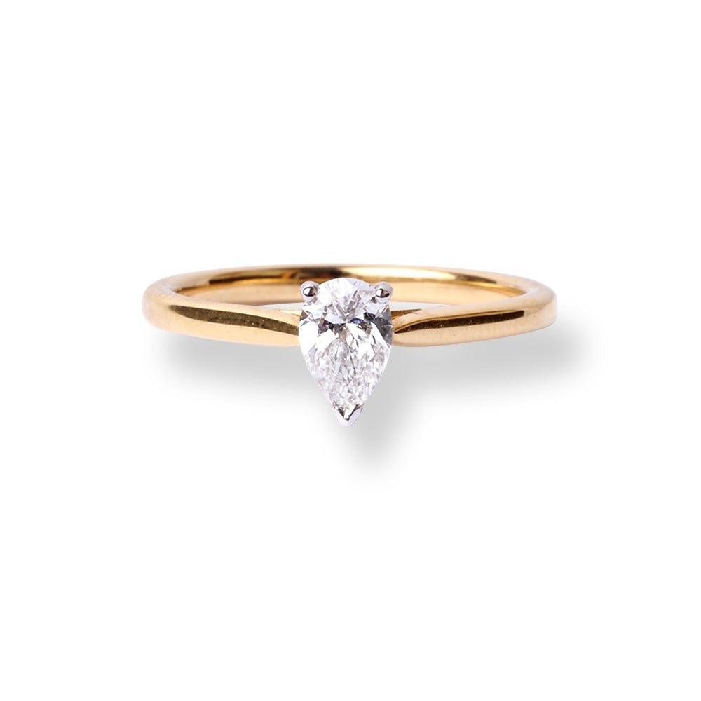18ct Yellow Gold Pear Shaped Solitaire Diamond Ring LR-7392 - Minar Jewellers