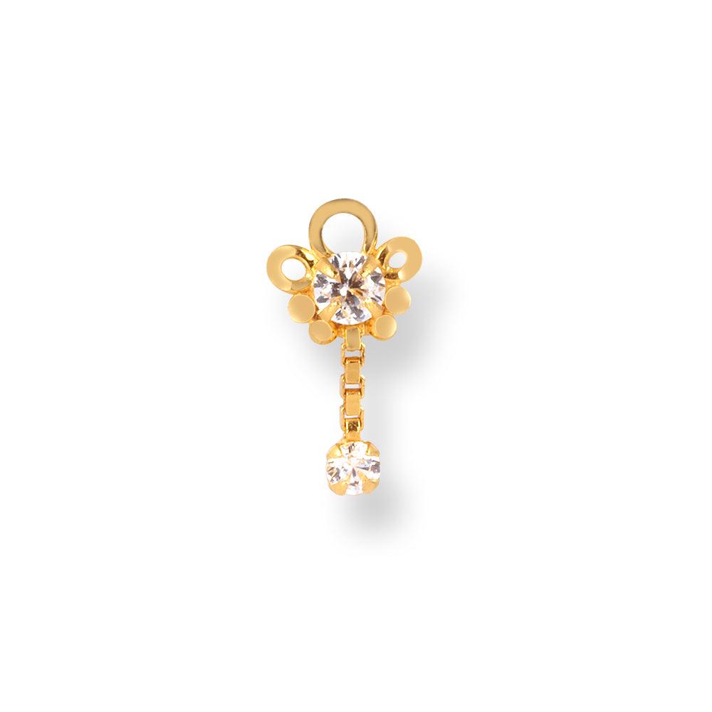 18ct Yellow Gold Screw Back Drop Nose Stud with Cubic Zirconia Stones NIP-4-940a - Minar Jewellers
