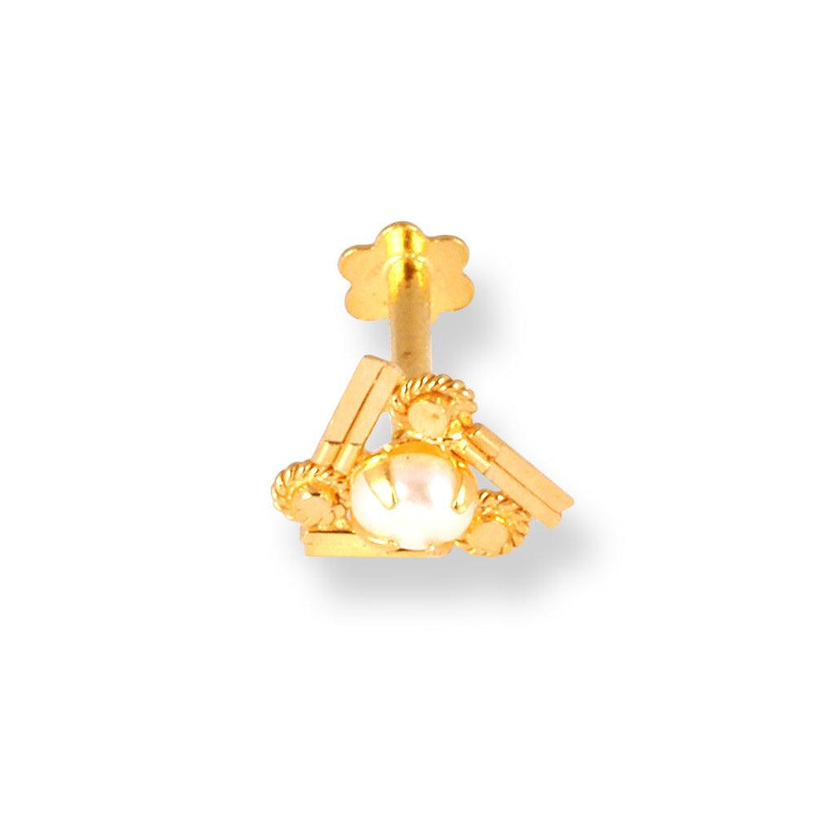 18ct Yellow Gold Screw Back Nose Stud in Triangular Shape with a Cultured Pearl NIP-6-770b