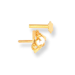 18ct Yellow Gold Screw Back Nose Stud in Triangular Shape with a Cultured Pearl NIP-6-770b - Minar Jewellers