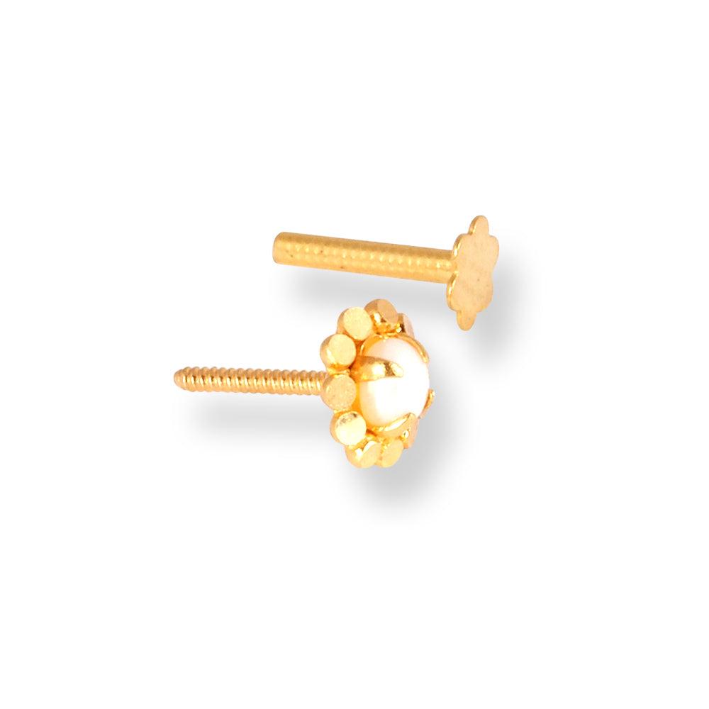 18ct Yellow Gold Screw Back Nose Stud with a Cultured Pearl NIP-6-770d