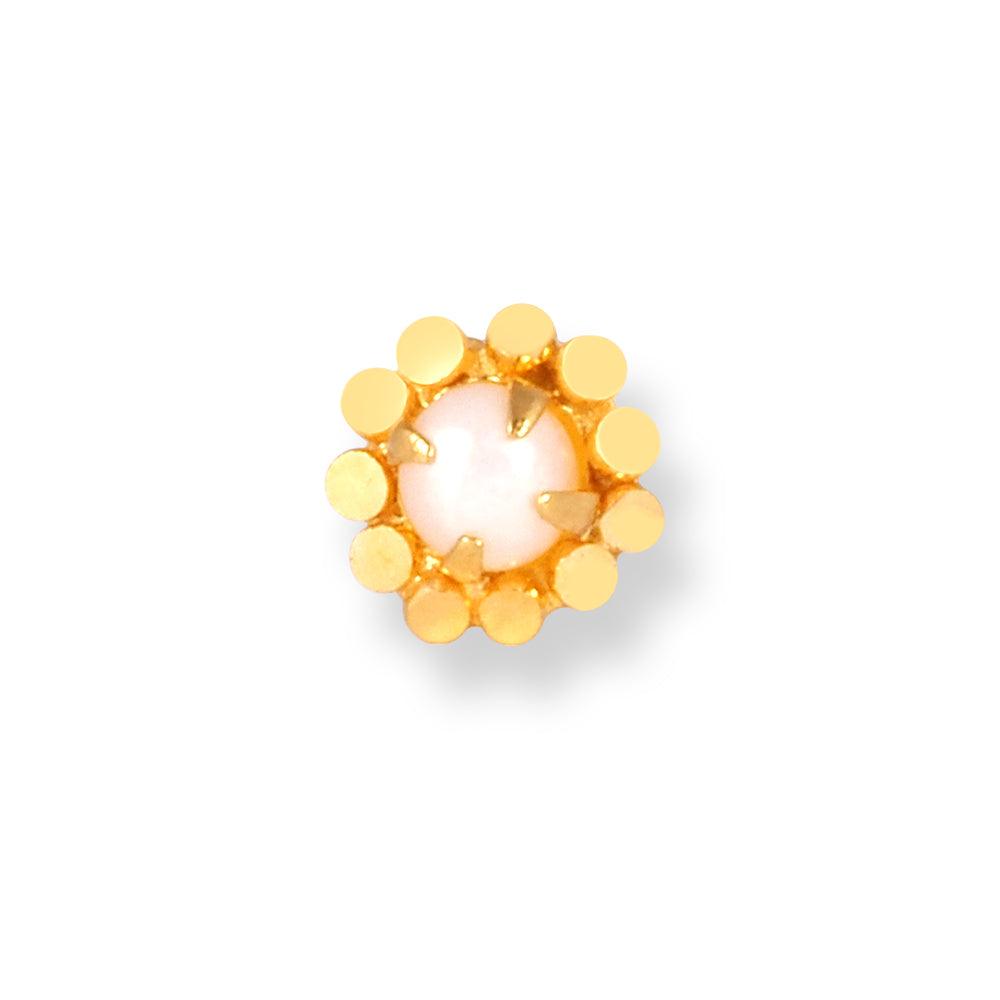 18ct Yellow Gold Screw Back Nose Stud with a Cultured Pearl NIP-6-770d - Minar Jewellers