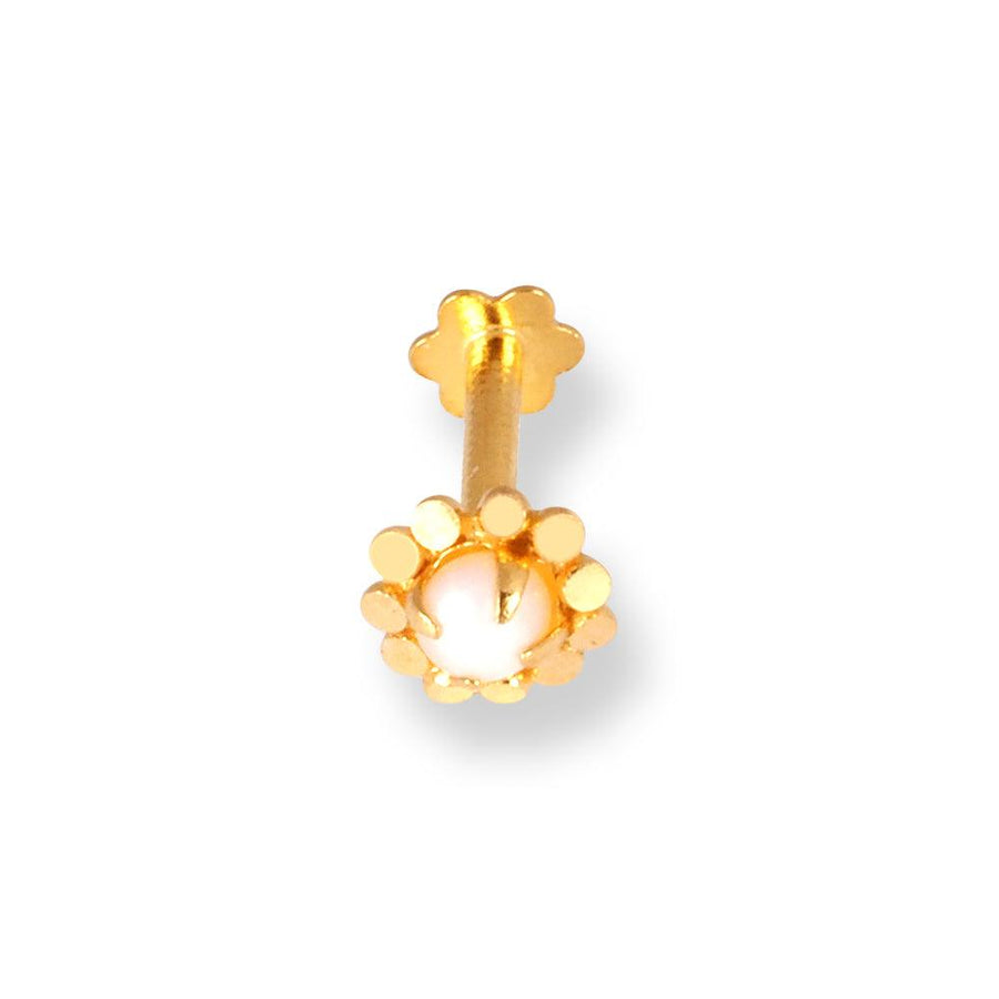18ct Yellow Gold Screw Back Nose Stud with a Cultured Pearl NIP-6-770d