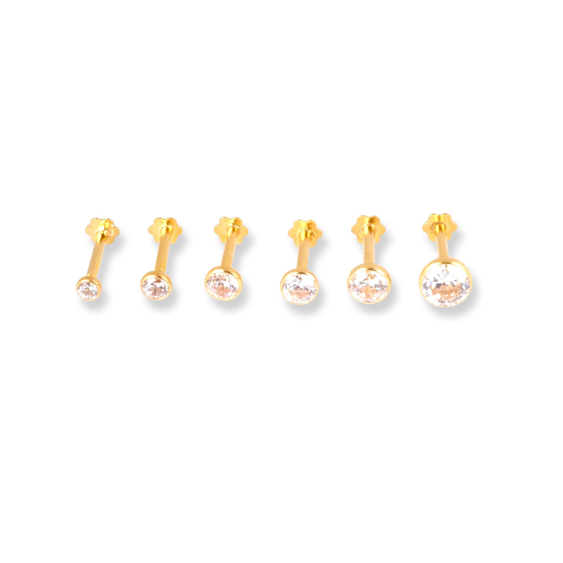18ct Yellow Gold Screw Back Nose Stud set with Cubic Zirconia in a Rub Over (Bezel) Setting (2.25mm - 4mm) - Minar Jewellers