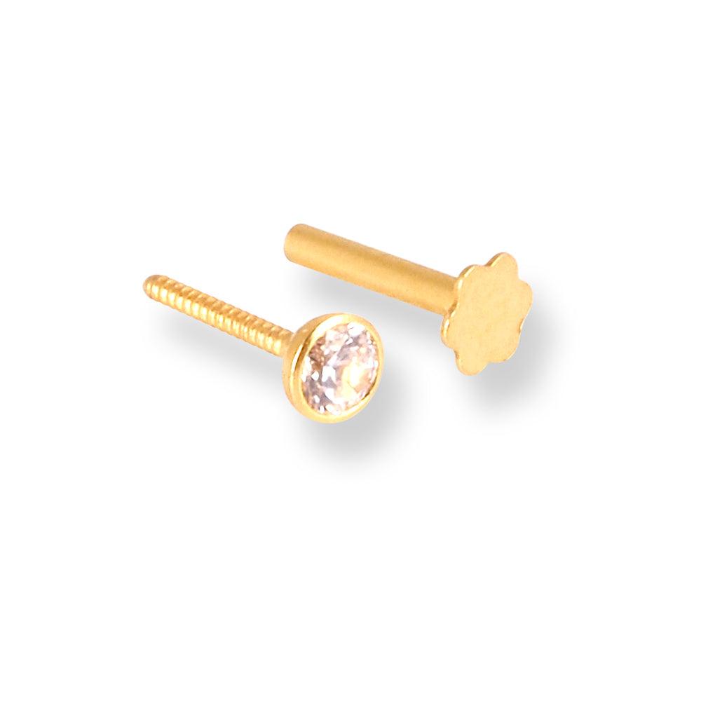 18ct Yellow Gold Screw Back Nose Stud set with Cubic Zirconia in a Rub Over (Bezel) Setting (2.25mm - 4mm)