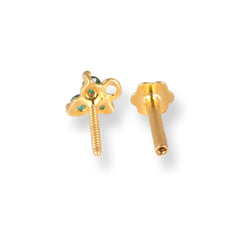 18ct Yellow Gold Screw Back Nose Stud with 3 Green Cubic Zirconia Stones NIP-4-070g - Minar Jewellers