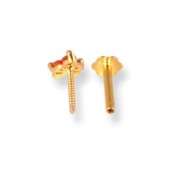 18ct Yellow Gold Screw Back Nose Stud with 3 Orange Cubic Zirconia Stones NIP-4-070e - Minar Jewellers