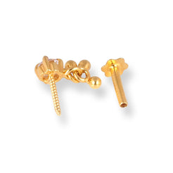 18ct Yellow Gold Screw Back Nose Stud with a Cubic Zirconia Stone & Gold Drops NS-1290 - Minar Jewellers