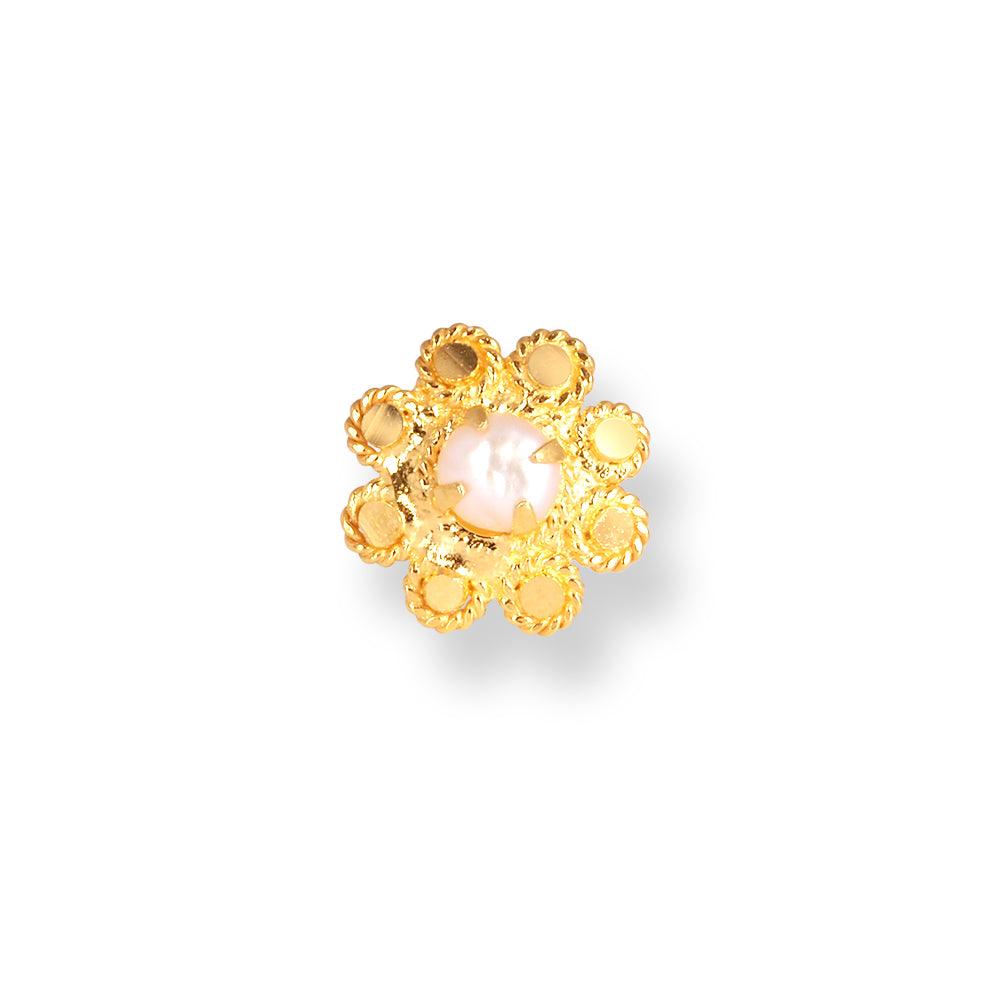 18ct Yellow Gold Screw Back Nose Stud with a Cultured Pearl NIP-6-770a - Minar Jewellers