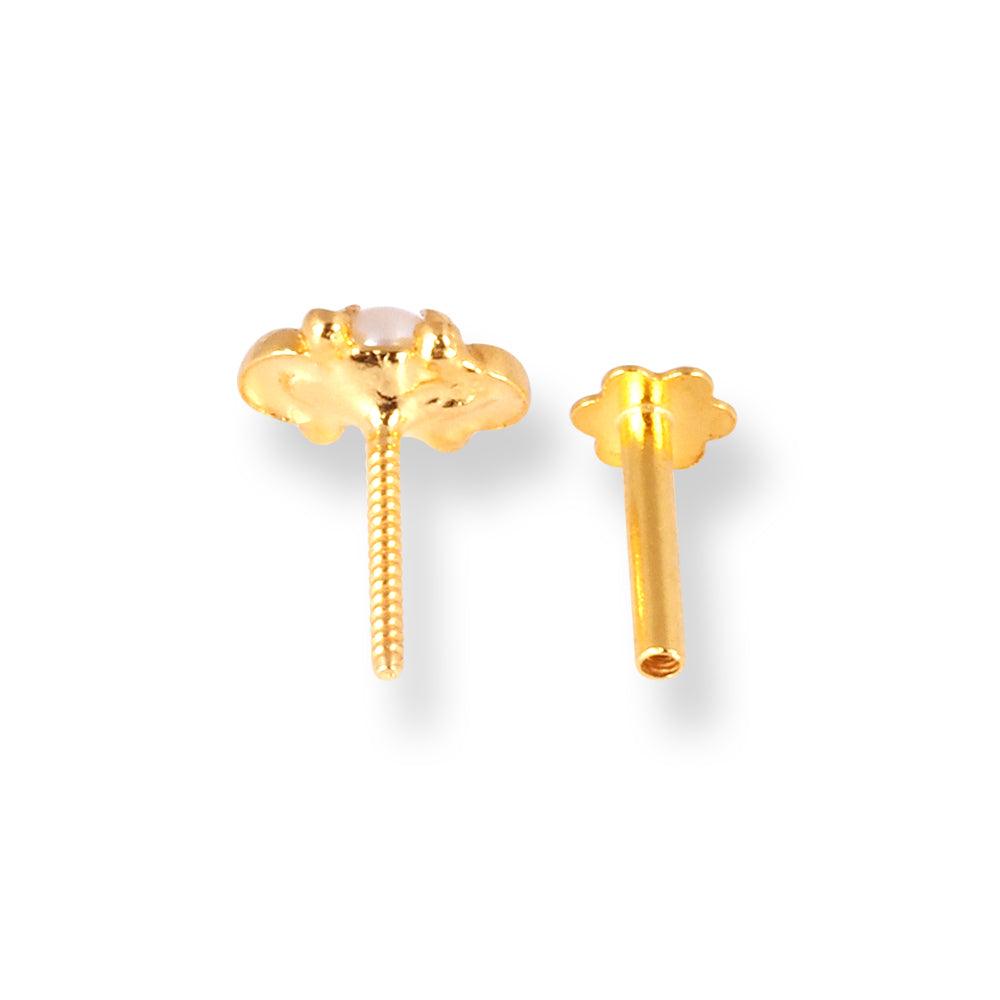 18ct Yellow Gold Screw Back Nose Stud with a Cultured Pearl NIP-6-770e - Minar Jewellers