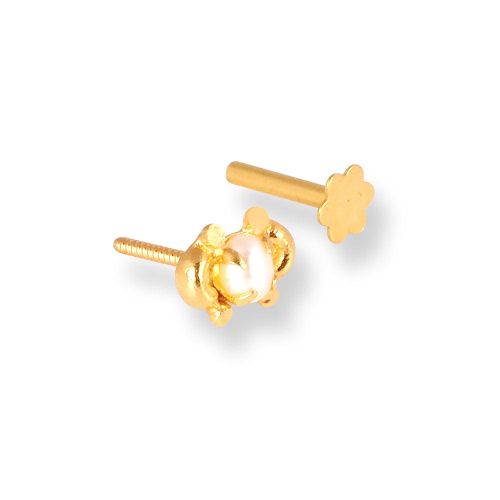 18ct Yellow Gold Screw Back Nose Stud with a Cultured Pearl NIP-6-770e - Minar Jewellers