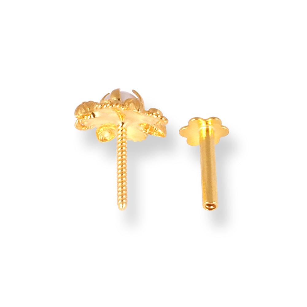 18ct Yellow Gold Screw Back Nose Stud with a Cultured Pearl NIP-6-770f - Minar Jewellers