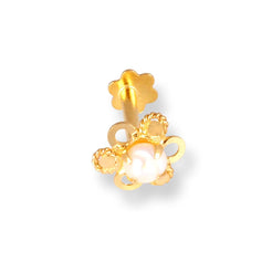 18ct Yellow Gold Screw Back Nose Stud with a Cultured Pearl NIP-6-770c - Minar Jewellers