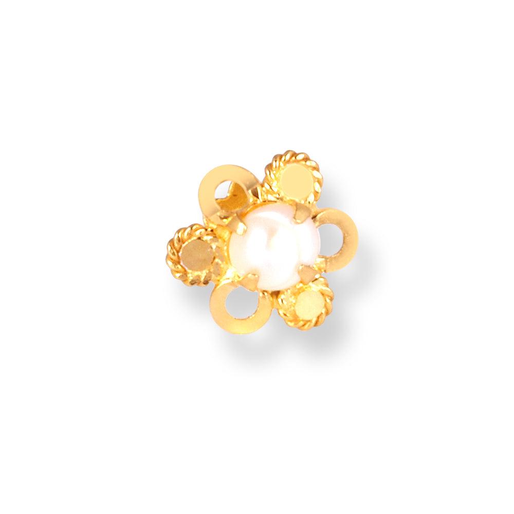 18ct Yellow Gold Screw Back Nose Stud with a Cultured Pearl NIP-6-770c