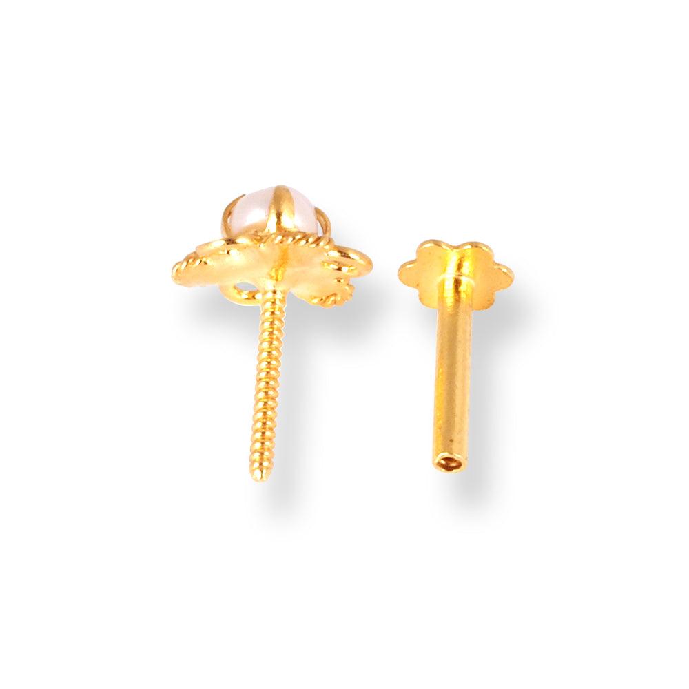18ct Yellow Gold Screw Back Nose Stud with a Cultured Pearl NIP-6-770c - Minar Jewellers