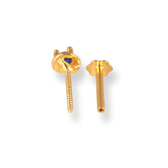 18ct Yellow Gold Screw Back Nose Stud with Blue Cubic Zirconia Stone NIP-4-070i - Minar Jewellers