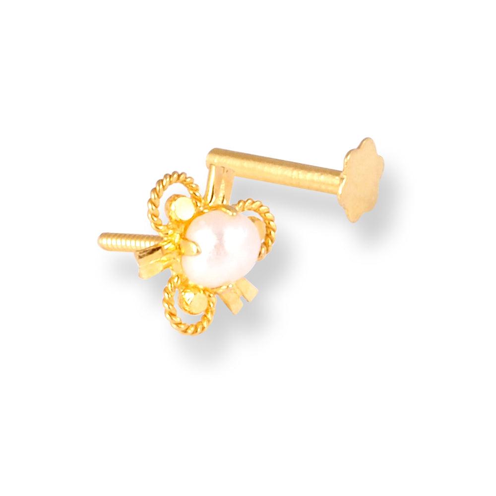 18ct Yellow Gold Screw Back Nose Stud with Cultured Pearl NS-5270a