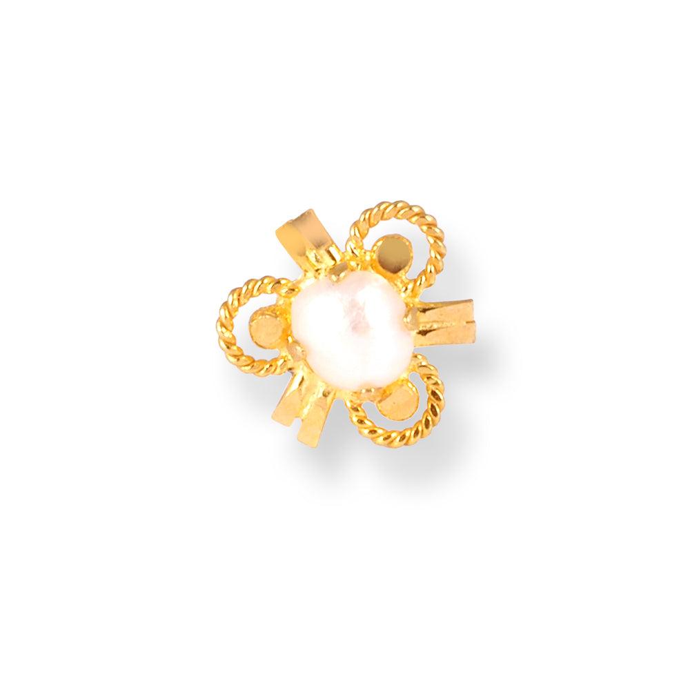 18ct Yellow Gold Screw Back Nose Stud with Cultured Pearl NS-5270a - Minar Jewellers