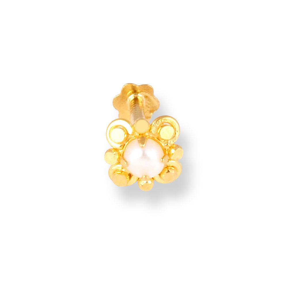 18ct Yellow Gold Screw Back Nose Stud with Cultured Pearl NS-5270b - Minar Jewellers