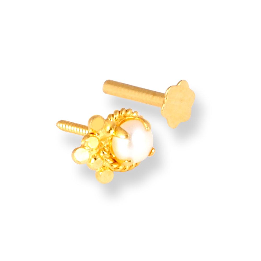 18ct Yellow Gold Screw Back Nose Stud with Cultured Pearl NS-5270d - Minar Jewellers