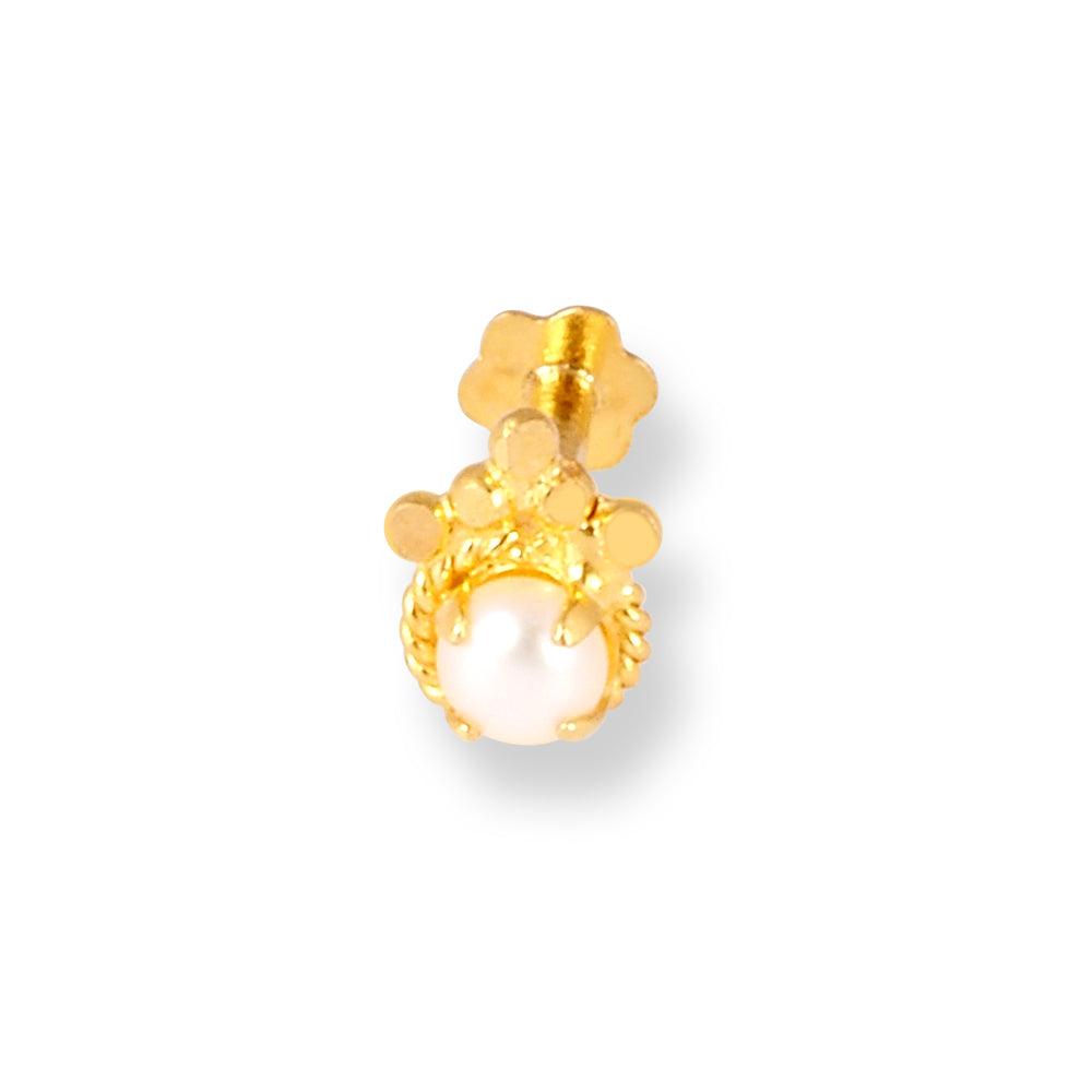 18ct Yellow Gold Screw Back Nose Stud with Cultured Pearl NS-5270d - Minar Jewellers