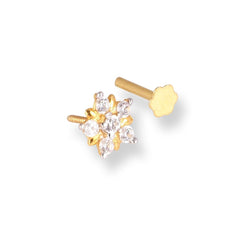 18ct Yellow Gold Screw Back Nose Stud with Five White Cubic Zirconias NIP-1-670c - Minar Jewellers