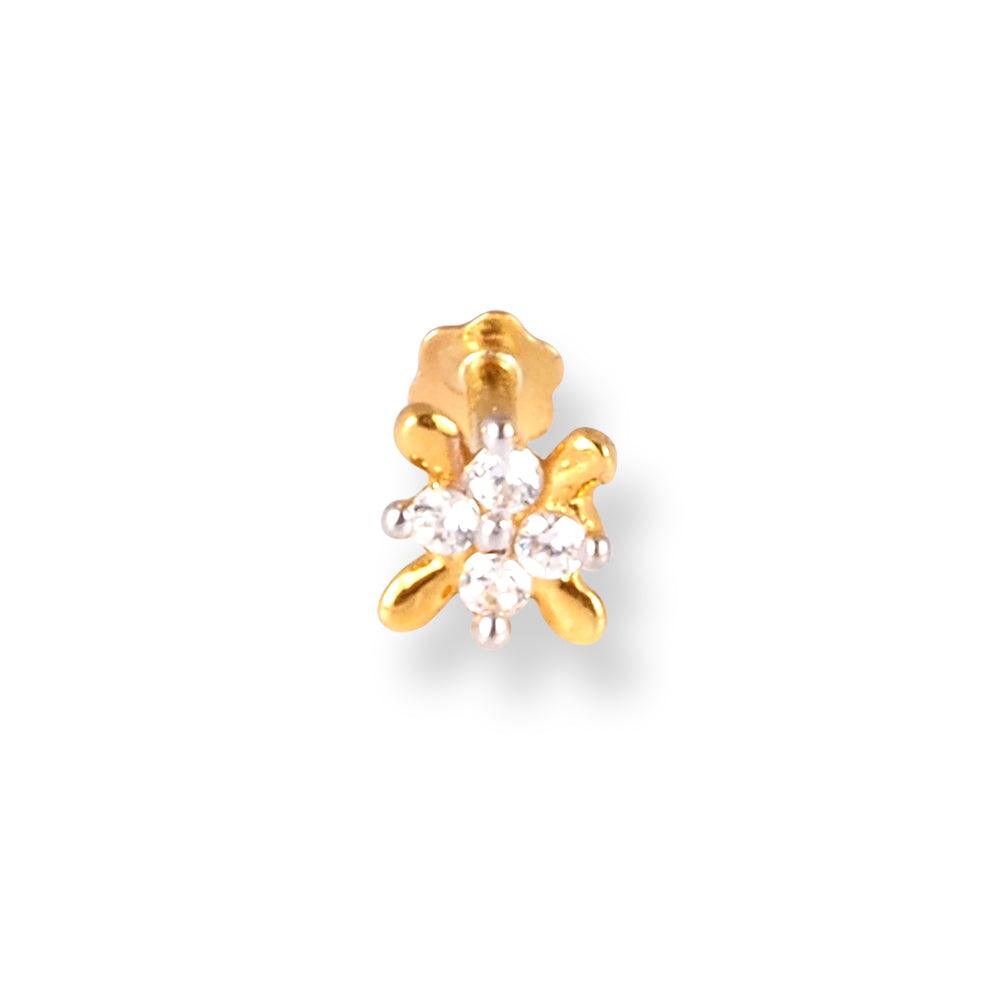 18ct Yellow Gold Screw Back Nose Stud with Four White Cubic Zirconias NIP-1-670a - Minar Jewellers