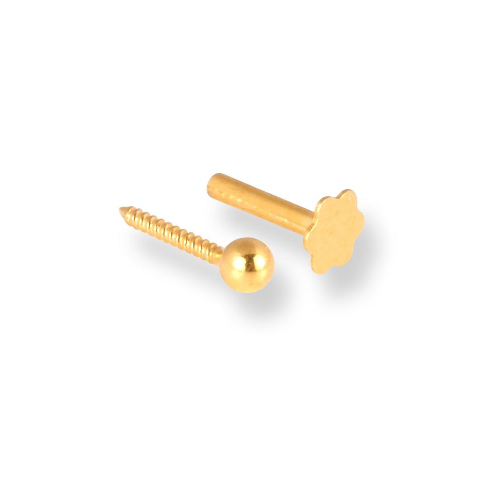 18ct Yellow Gold Screw Back Nose Stud with Gold Ball Design NS-3480 (2.25mm - 2.85mm) - Minar Jewellers