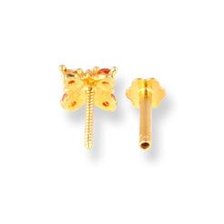 18ct Yellow Gold Screw Back Nose Stud with One White & Four Orange Cubic Zirconia Stones NIP-5-570h - Minar Jewellers