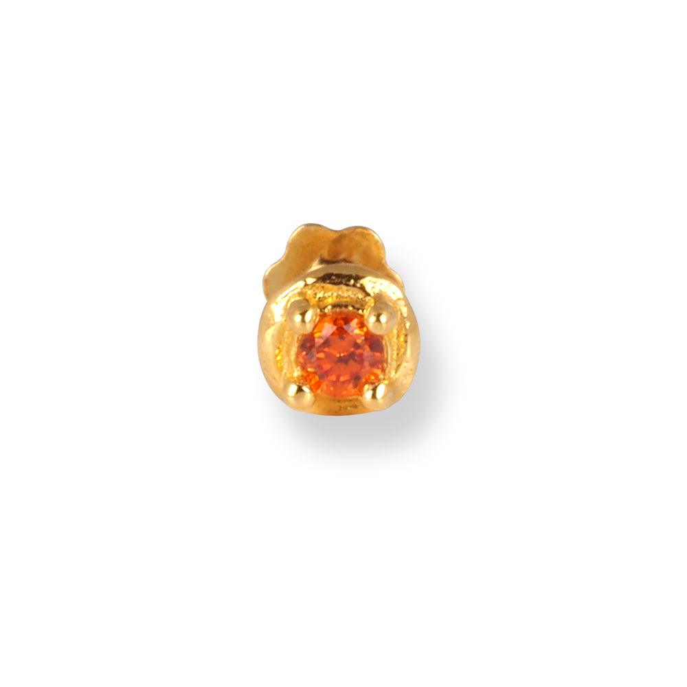 18ct Yellow Gold Screw Back Nose Stud with Orange Cubic Zirconia Stone NIP-4-070h - Minar Jewellers