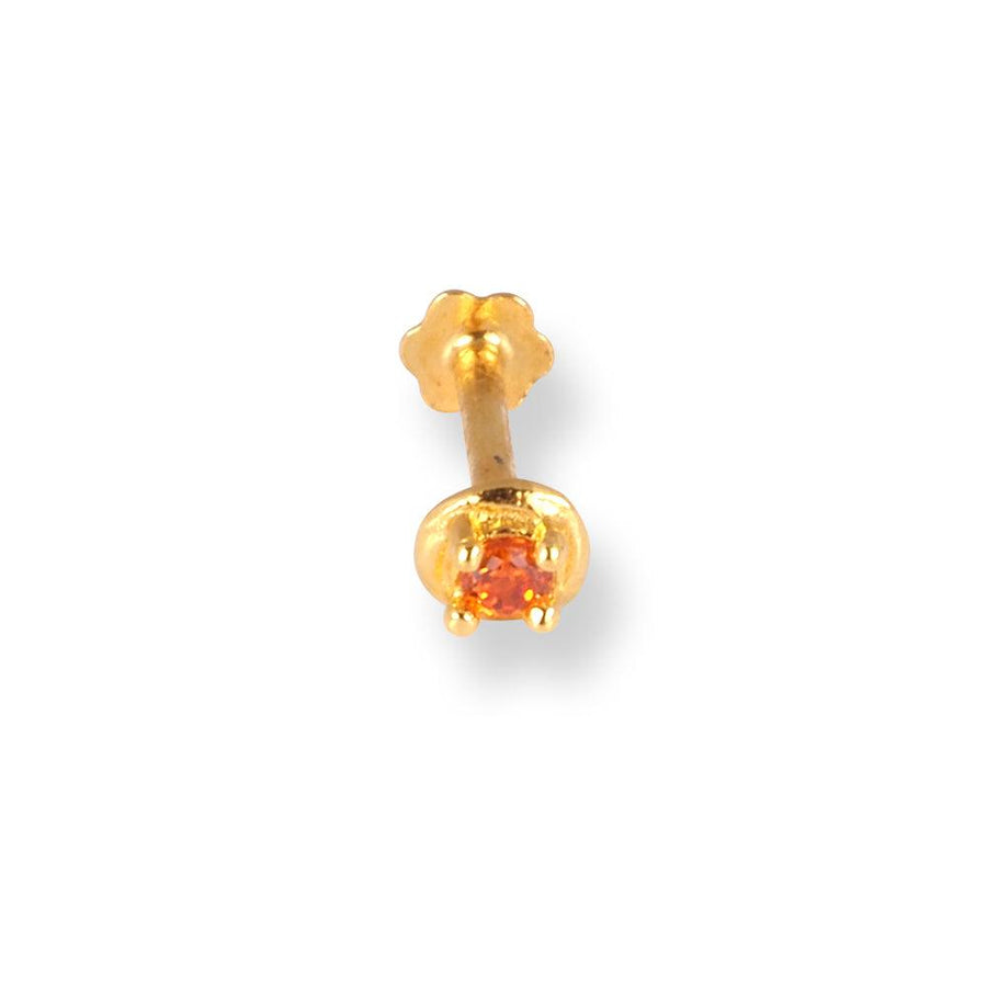 18ct Yellow Gold Screw Back Nose Stud with Orange Cubic Zirconia Stone NIP-4-070h
