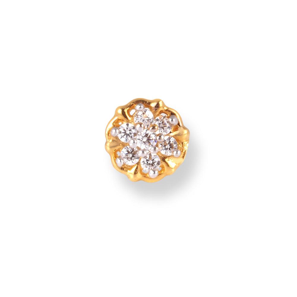 18ct Yellow Gold Screw Back Nose Stud set with Seven White Cubic Zirconias NIP-1-670d - Minar Jewellers