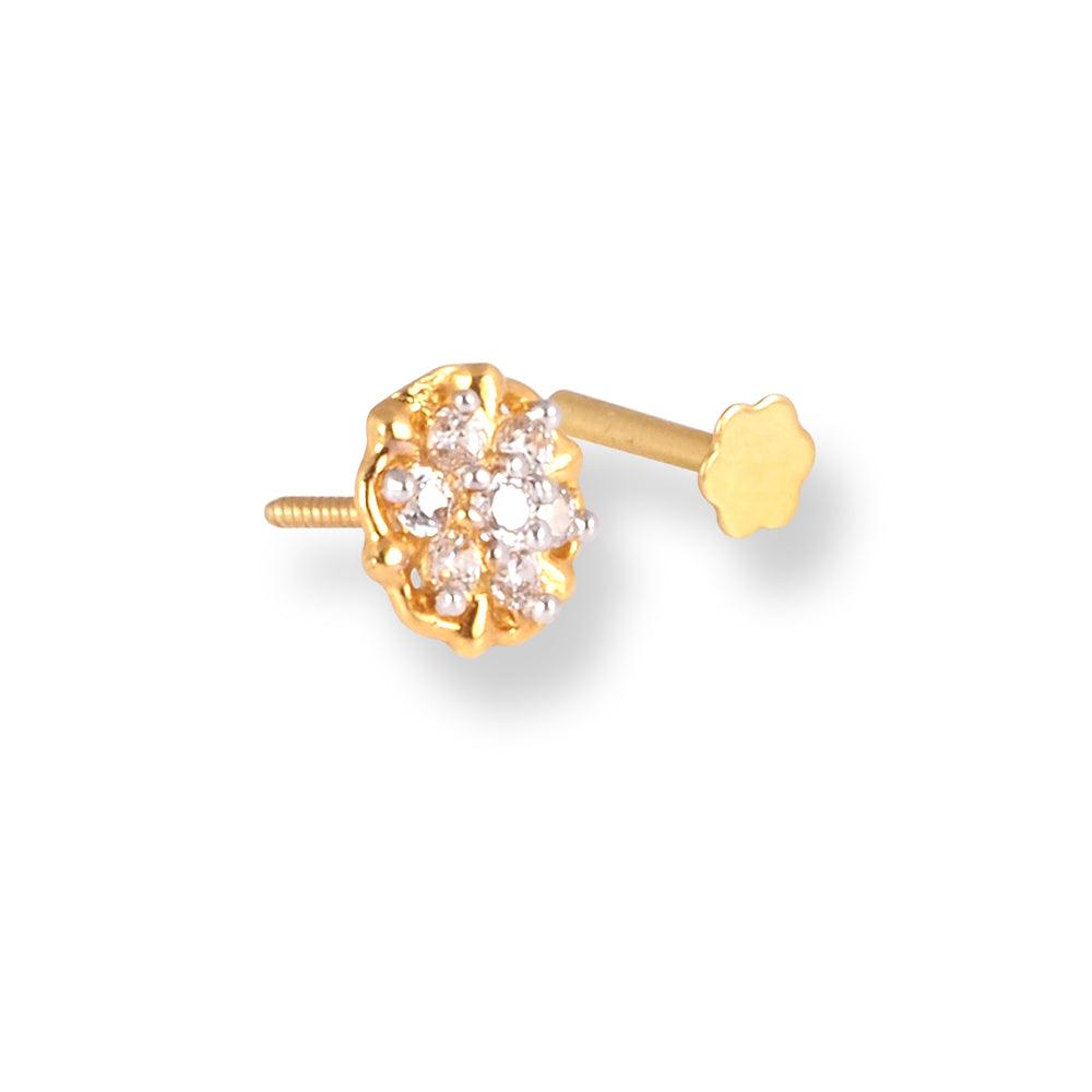 18ct Yellow Gold Screw Back Nose Stud set with Seven White Cubic Zirconias NIP-1-670d